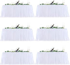 White Tulle Tablecloth 6 Foot Rectangle, Table Covers for 6 Foot White Tulle Tables Skirt Rectangle 6ft Wedding Table Cloths Party Baby Shower Banquet Fitted Elastic by LittleFunny