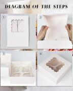 qiqee Auto-pop Up Cupcake Boxes with Window White 100PCS 4 Count Cupcake Box 6.3"x6.3"x3" Cupcakes Carrier, 4 Cupcake Containers - Image 4
