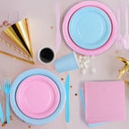 durony 350 Pieces Baby Gender Reveal Party Supplies Light Pink Light Blue Paper Plates Serve 50 Guests Boy or Girl Gender Reveal Plates Napkins Paper Cup Cutlery for 1st Birthday and Baby Shower Decor - Image 4