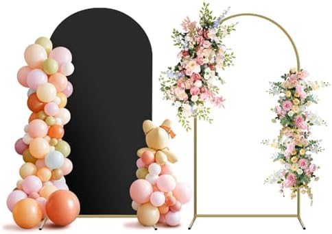 Arch Backdrop Stand and Cover Set, Metal Balloon Arch Backdrop 6.6ft, Gold Arched Stand Frame for Wedding, Parties,Birthday, Backdrop Decorations (Black,6.6ft) by Holldoor