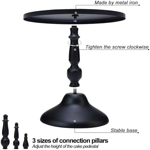 Set of 3 Black Cake Stands, QENUIITEA Metal Round Cake Holder Dessert Pie Pizza Display Stand 8" 10" 12" Serving Tray Halloween Decoration for Wedding Celebration Party Birthday Baby Shower - Image 4