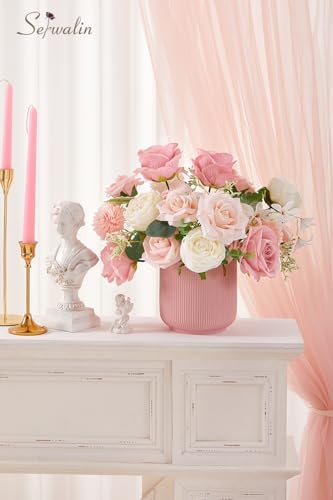 Serwalin 2Pcs Artificial Flowers Pink White Flower Silk Flowers for Wedding - Image 7