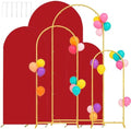 Set of 3 Metal Arch Backdrop Stands with Red Covers, 4/5/6FT by Laxwuqu