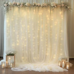 20×10ft Cream White Tulle Backdrop Curtain with Lights String for Parites, Sheer Curtain Backdrop Drapes for Wedding Party Home Decorations - Image 5