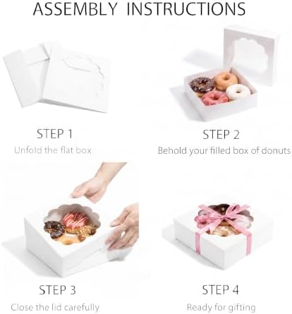 8x8x2.5 Inch Premium Cookie Boxes with Window, 60 Pack Food Safe Bakery Boxes with Lids, Easy Assembly Treat Boxes for Cookies, Desserts, Brownies, Wedding Favors, Holiday Gifts and Parties - Image 4