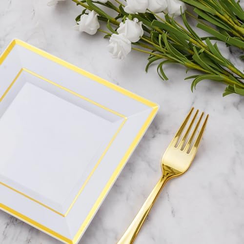 Goodluck 240Pcs 6.5" Square Gold Dessert Plates - Image 5