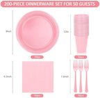 Pink Plastic Party Plates Set, Disposable Light Pink Plates and Napkins for Party, 50 of Each 9" Dinner Plate, Napkins, Cups & Cutlery Plastic Party Supplies for Birthday, Baby Shower, Wedding - Image 2
