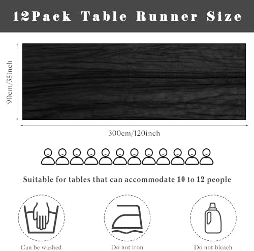 Black 12 Pcs Cheesecloth Table Runner 10FT Gauze Fabric Boho Cheese Cloth Table Runner Decoration Rustic Semi Sheer Runner for Wedding Birthday Baby Bridal Shower Party Table (35 x 120 Inches Long) - Image 3