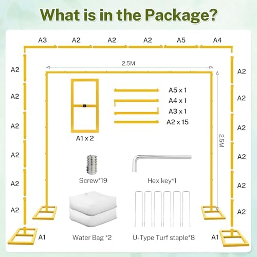 8FT x 8FT Backdrop Stand Kit - Gold Portable Adjustable Stand,Square Metal Arch Party Frame for Wedding/Baby Shower/Birthday Parties/Banquet - Image 3