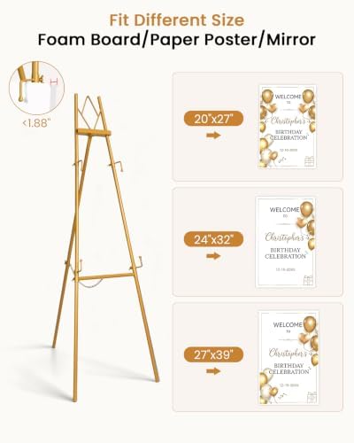 53.9" Gold Easel Stand for Sign, Display Easel for Wedding Sign, Painting - Image 3