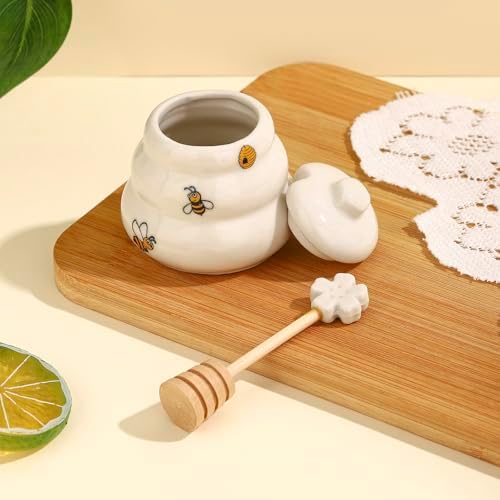 Ceramic Bee-Happy Honey Pot with Dipper，Honey Jar Serving Set with Exquisiting Package for Wedding Favor,Bridal Shower Favor, Baby Shower Favor，Party Favor (6, Scrolling) - Image 7