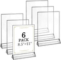 Floroom 6 Pack 8.5x11 Inch Clear Acrylic Sign Holders, Black Border Double-Sided Vertical Picture Frames & Display Stands for Table Numbers, Photos, Menus, Flyers, Weddings, Parties & Events by Floroom