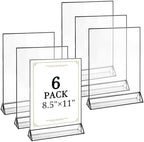 Floroom 6 Pack 8.5x11 Inch Clear Acrylic Sign Holders, Black Border Double-Sided Vertical Picture Frames & Display Stands for Table Numbers, Photos, Menus, Flyers, Weddings, Parties & Events by Floroom
