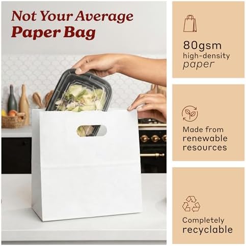 White Kraft Paper Bags with Die Cut Handles, 11" x 6" x 11", 500 Pack - Image 4