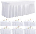 Spandex Tablecloth 8FT Rectangle Table Cover 6 Pack White Wrinkle-Free by Outpain