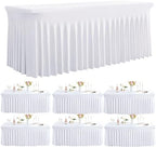 Spandex Tablecloth 8FT Rectangle Table Cover 6 Pack White Wrinkle-Free by Outpain