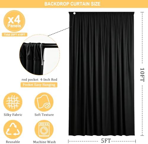 20FT x 10F Black Backdrop Curtain for Graduation Parties, Polyester Black Drapes with Rod Pockets,Photography Photo Booth Backdrop for Wedding,Halloween,Formal Occasions, Birthday Decorations for Men - Image 2