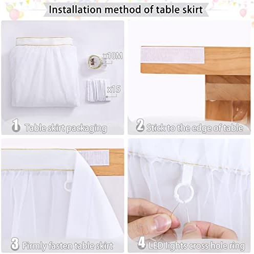 White Table Skirt 14FT Tulle Tutu Table Skirt 2 Layer Ruffle Table Cloth for Rectangle or Round Birthday Party Cake Table Decoration - Image 5
