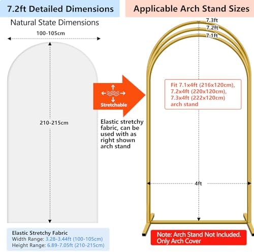 Hemmotop Stretchy Arch Backdrop Cover Set, White, 7.2ft, 6ft, Set of 2 - Image 2