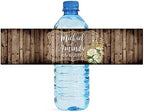 White & Gold Floral Frame on Rustic Wood Water Bottle Labels Great for Birthday Party Wedding engagment Sweet 16 by DesignThatSign