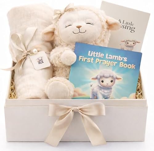 Baptism Gifts for Boy or Girl - 10” Praying Lamb Plush 5-Piece Keepsake Set by HighmarkCollective