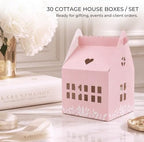 Karentology 30 Pcs Cottage House Cookie Boxes with Window & Business Card Holder, Blush Pink, 4 x 4 x 6 in Bakery Gift Boxes for Treats, Desserts, Party Favors & Realtor Pop By Gifts - Image 5