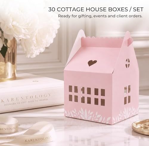 Karentology 30 Pcs Cottage House Cookie Boxes with Window & Business Card Holder, Blush Pink, 4 x 4 x 6 in Bakery Gift Boxes for Treats, Desserts, Party Favors & Realtor Pop By Gifts - Image 5