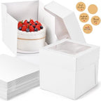 25Pcs 8x8x8 Inch Cake Boxes, White Bakery Box with Window & Stickers by DOYIDE