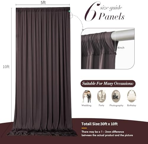 30 ft x 10 ft Wrinkle Free Brown Backdrop Curtain for Parties, Wedding Brown Photo Backdrop Drapes, Fabric 6 Panels 5ft x 10ft for Baby Shower Photoshoot Engagement Birthday Photography Background - Image 5
