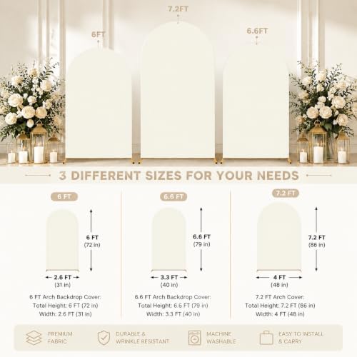 Ivory Arch Cover 7.2ft 6.6ft 6ft- 3 Set Spandex Wedding Arch Backdrop Cover - Image 5