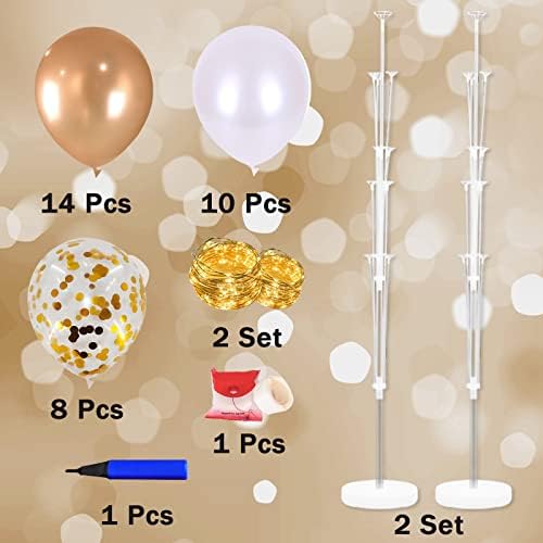 Cicicooie Centerpieces Balloon Holder Decoration with String Light 2 Set Champagne Gold Balloon Stand Kit for Floor for Propose Wedding Birthday Party - Image 2