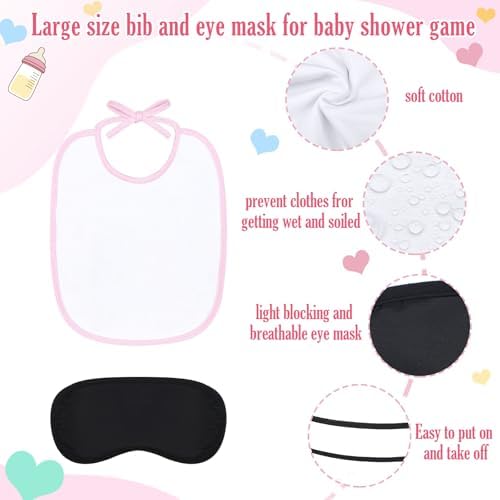 Leinuosen 24 Pcs Baby Shower Blindfold Feeding Game Set Include 6 Plastic Chug Bottles 6 Bib and 12 Eye Mask Blindfold Baby Feeding Bottle Chug Game for Adult Gender Reveal Party Supplies(Pink) - Image 3