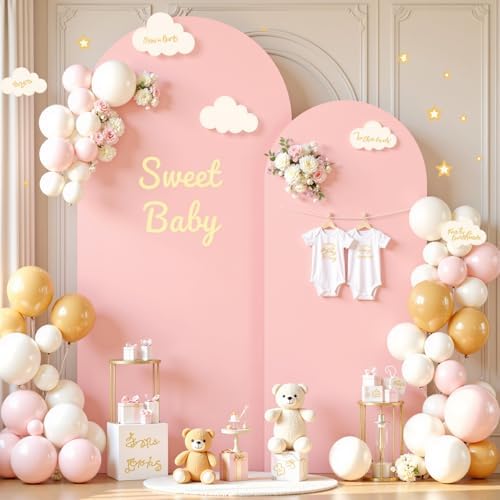Dusty Rose Photo Arch Backdrop Cover Set of 2 for Party Spandex 7.2 and 6ft Arch Covers Stretchy Backdrop Baby Shower Balloon Arch Stand Covers for Girls Birthday Wedding Bridal Shower Background - Image 3