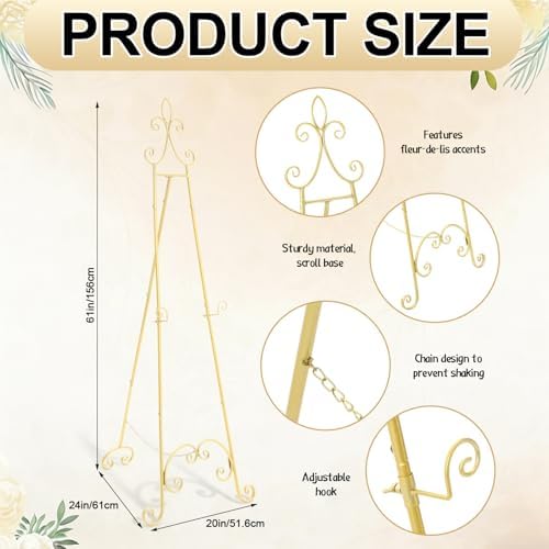 Easel Stand for Sign, Classic, Gold, 1 Pcs - Image 2