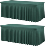 2 Pack Hunter Green Spandex Tablecloths for 6 Foot Rectangle Tables, Wrinkle Free Fitted Table Cover 6ft Green Stretchy Table Clothes with Skirt for Parties Weddings Birthday Banquet Baby Shower by Htper