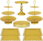 Fivenl 8 Pcs Cake Stand Gold Metal Dessert Table Display Set, 3-Tier Cupcake Stand, Cake Display Tower and Cookie Tray Rack Serving Tray for Birthday Party, Weddings, Baby Shower (Gold) by Fivenl
