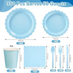 50 Set Blue Plates and Napkins Scalloped Light Blue Dinnerware - Image 2
