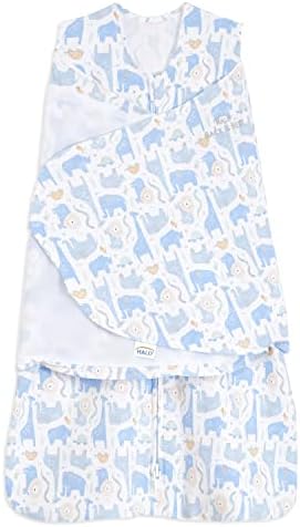HALO 100% Cotton Sleepsack Swaddle, 3-Way Adjustable Wearable Blanket, TOG 1.5, Blue Safari, Newborn, 0-3 Months by HALO
