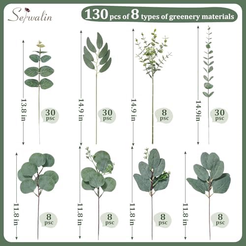 Serwalin 130PCS Mixed Eucalyptus Stems Bulk, Faux Greenery Stems - Image 2