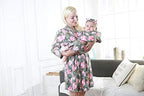 4 Pack Maternity Robe and Matching Baby Swaddle Blanket with Hat Headband Set, Stretchy Knitted Delivery Nursing Dress with Pockets and Receiving Blanket for Mummy and Baby (Grey Flower) - Image 4
