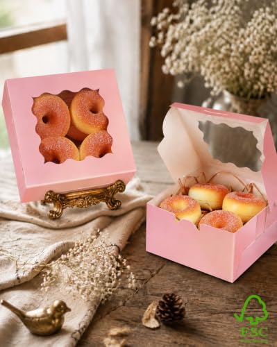 qiqee Pink Bakery Box with Window 100packs 6x6x3 Pink Cookie Boxes Pastry Box for Wedding Favor Birthday ＆ Party - Image 6
