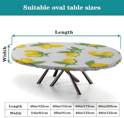 Lemon Love Print Tablecloth Oval Wipeable Spillproof Elastic for Anniversary Bachelorette Party Baby Shower Fits for 48" x 68" Oval Table - Image 4