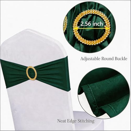 Pack of 100 Spandex Hunter Green Chair Sashes with Gold Buckles, Stretch Chairs Sashes for Wedding Party Baby Shower Ceremony Decor Chair Bands Bows (Hunter Green Sashes, Gold Buckles) - Image 4