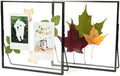 Beedecor Double Glass Frame for Pressed Flowers, Leaf and Artwork - Black 6x6 Standing Square Metal Picture Frames, Tabletop Clear Floating Pressed Glass Frame, Home Decor Photo Display, Set of 2 Pressed Flower Frames with Stand (Black, 6x6) by Beedecor