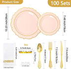 Sylans 700PCS Pink Plastic Plates Dinnerware Set Disposable for 100 Guests - Image 2