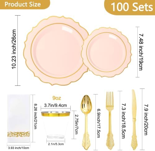 Sylans 700PCS Pink Plastic Plates Dinnerware Set Disposable for 100 Guests - Image 2