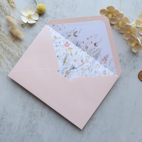 50PCS A7 Blush Pink Envelopes, 5.3×7.6" Wildflower Liner Envelopes - Image 4