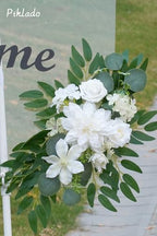 Faux Flower Swag Set of 2 for Wedding Welcome Signs Floral Swag Wedding Reception Ceremony Signs Decor (White & Green) - Image 2