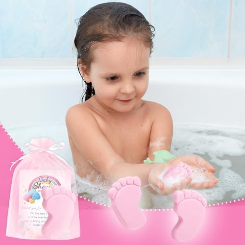 100 Sets Baby Shower Favors Refreshing Foot Soap Perfect Baby Shower Favors for Guests, Gifts, and Prizes with Organza Bags Thanks Cards (Pink) - Image 6