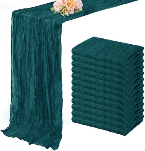 12 Pack Teal 10FT Cheesecloth Table Runner Rustic Gauze Cheese Cloth Table Runner for Wedding Bridal Baby Shower Table Decorations Boho Fabric Sheer Birthday Party Table Decor 20 x 120 Inch Long by FoliafeelHome